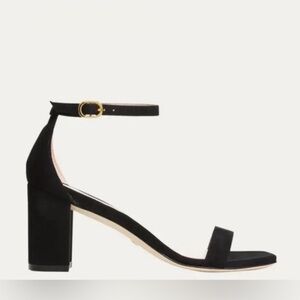 Stuart Weitzman Black Suede Ankle Strap Block Heel Sandals